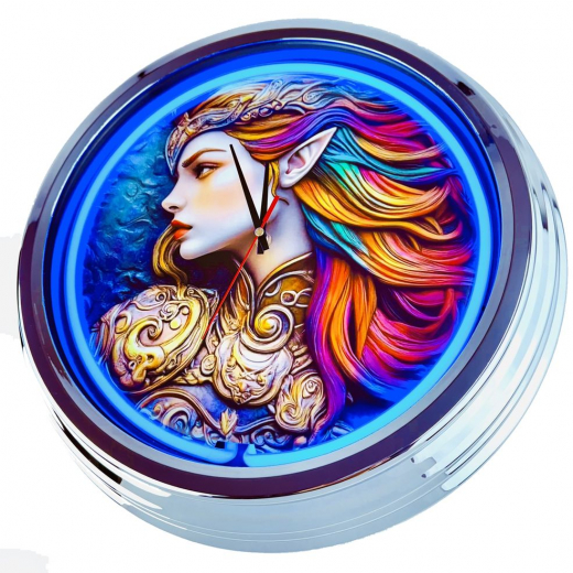 N-0834 Elfe Große Neon-Uhr 17" Zoll Retro Wanduhr