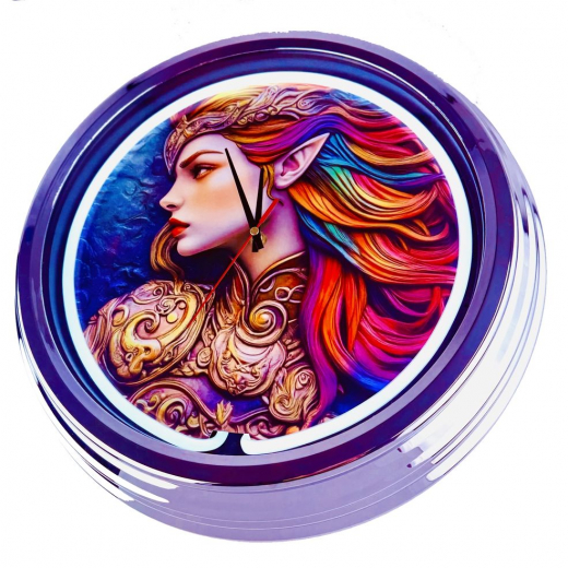 N-0834 Elfe Große Neon-Uhr 17" Zoll Retro Wanduhr