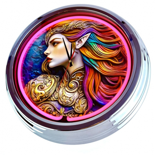 N-0834 Elfe Große Neon-Uhr 17" Zoll Retro Wanduhr