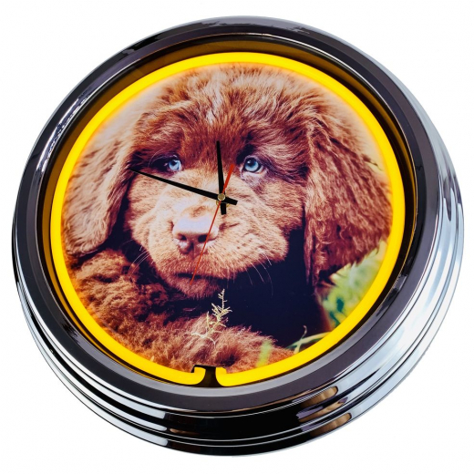 N-0475 Neufi Welpe Große Neon-Uhr 17" Zoll Retro Wanduhr