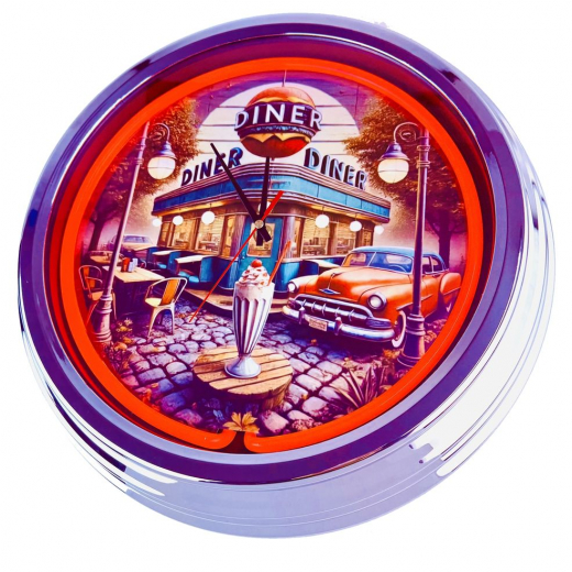 N-0688 Diner Nr.4 - Große Neon-Uhr 17" Zoll Retro Wanduhr