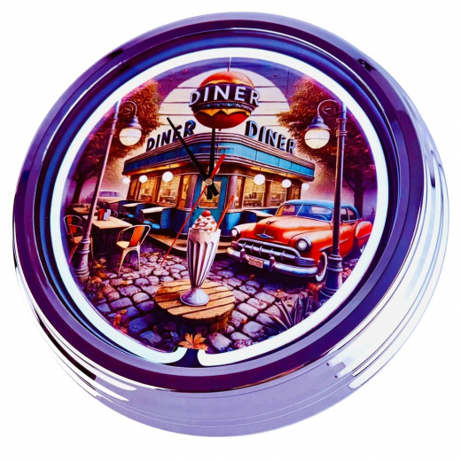 N-0688 Diner Nr.4 - Große Neon-Uhr 17" Zoll Retro Wanduhr