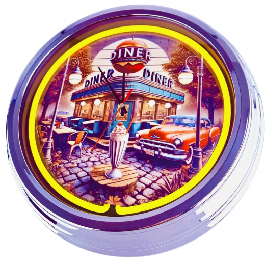 N-0688 Diner Nr.4 - Große Neon-Uhr 17" Zoll Retro Wanduhr