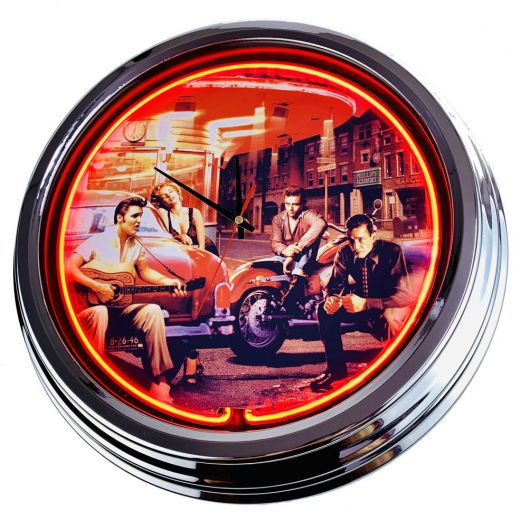 N-0431 Legandary Crossroad Große Neon-Uhr 17" Zoll Retro Wanduhr