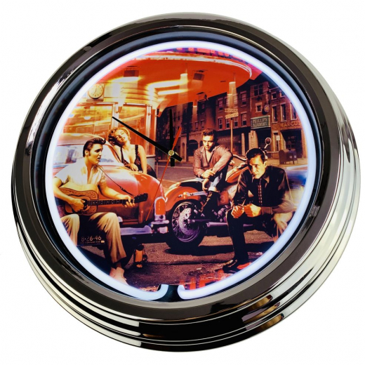 N-0431 Legandary Crossroad Große Neon-Uhr 17" Zoll Retro Wanduhr