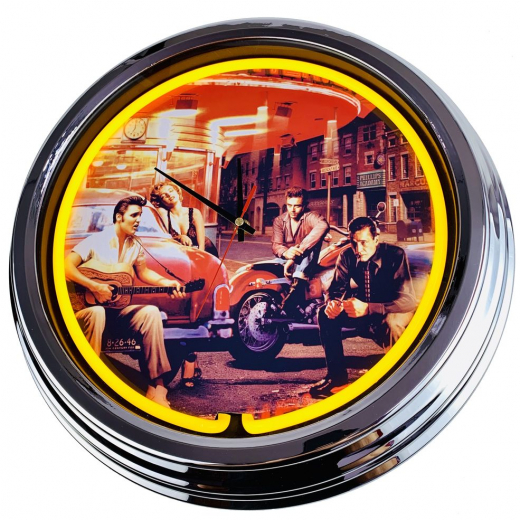 N-0431 Legandary Crossroad Große Neon-Uhr 17" Zoll Retro Wanduhr