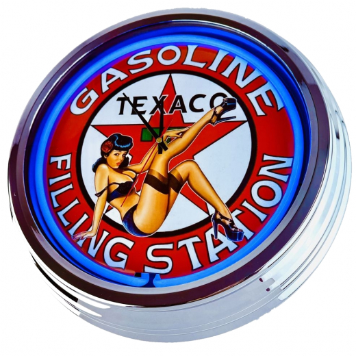 N-0893 Gasoline Filling Station Pin-Up Große Neon-Uhr 17" Zoll Retro Wanduhr