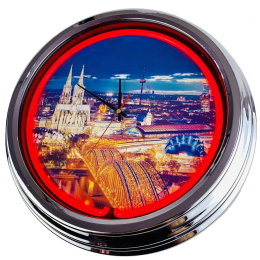 N-0406 Köln Dom Große Neon-Uhr 17" Zoll Retro Wanduhr