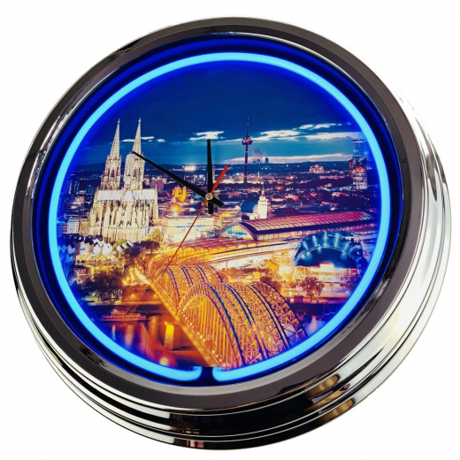 N-0406 Köln Dom Große Neon-Uhr 17" Zoll Retro Wanduhr