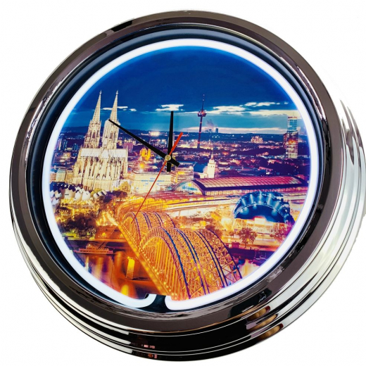 N-0406 Köln Dom Große Neon-Uhr 17" Zoll Retro Wanduhr