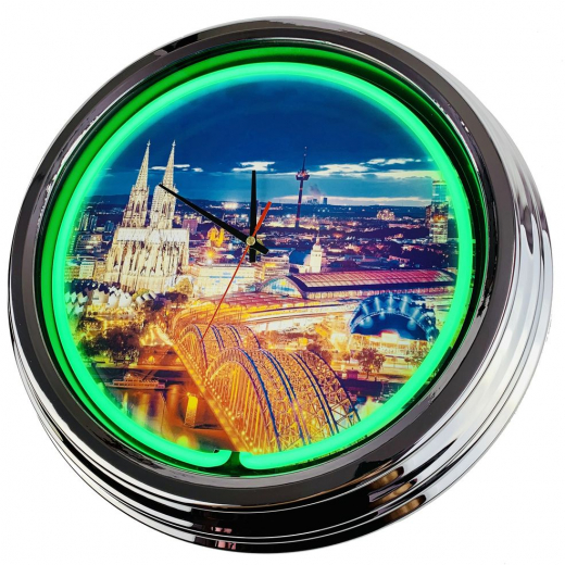 N-0406 Köln Dom Große Neon-Uhr 17" Zoll Retro Wanduhr