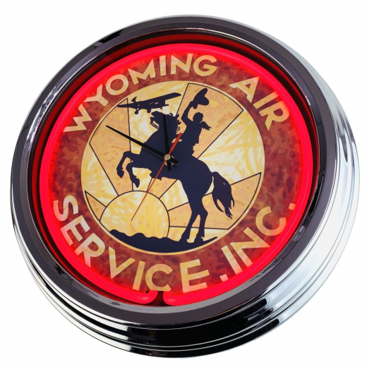 N-0360 Wyoming Air Service Inc. Große Neon-Uhr 17" Zoll Retro Wanduhr
