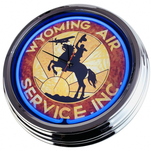 N-0360 Wyoming Air Service Inc. Große Neon-Uhr 17" Zoll Retro Wanduhr