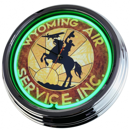 N-0360 Wyoming Air Service Inc. Große Neon-Uhr 17" Zoll Retro Wanduhr