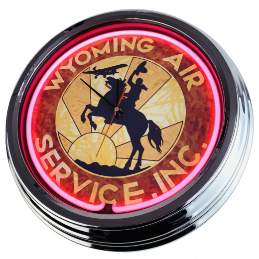 N-0360 Wyoming Air Service Inc. Große Neon-Uhr 17" Zoll Retro Wanduhr