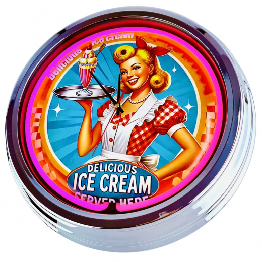 N-0844 American Eis Cream Große Neon-Uhr 17" Zoll Retro Wanduhr