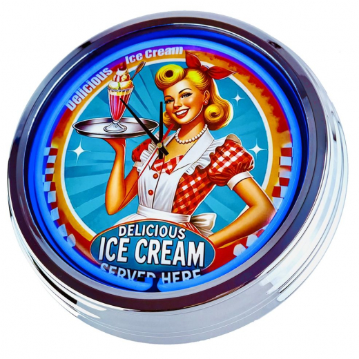 N-0844 American Eis Cream Große Neon-Uhr 17" Zoll Retro Wanduhr