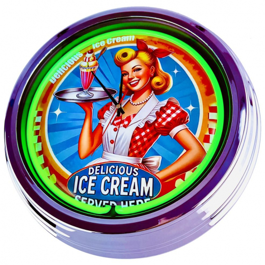 N-0844 American Eis Cream Große Neon-Uhr 17" Zoll Retro Wanduhr