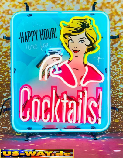 N-N0153 Happy Hour Cocktails! Neon Display – Leuchtendes Retro-Schild für Zuhause & Gewerbe