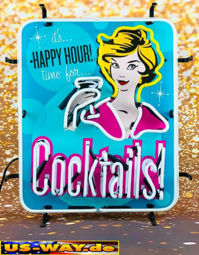 N-N0153 Happy Hour Cocktails! Neon Display – Leuchtendes Retro-Schild für Zuhause & Gewerbe
