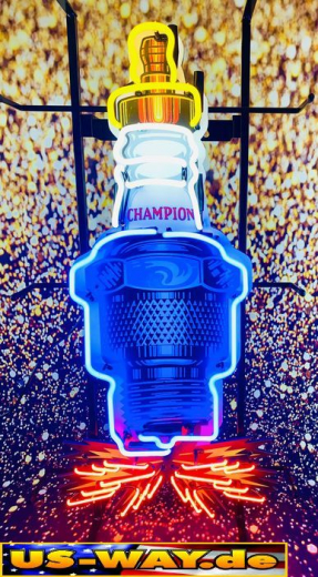 N-N0159 Zündkerze Champion Neon Display – Leuchtendes Retro-Schild für Zuhause & Gewerbe