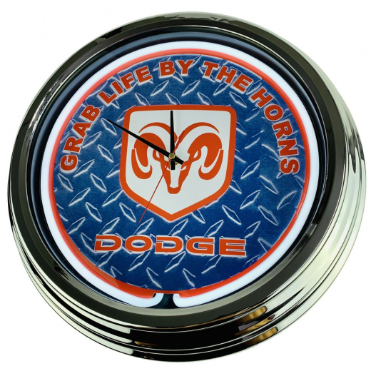 N-0240 Dodge Große Neon-Uhr 17" Zoll Retro Wanduhr