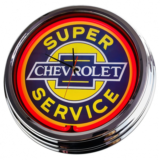 N-0236 Super Service Große Neon-Uhr 17" Zoll Retro Wanduhr