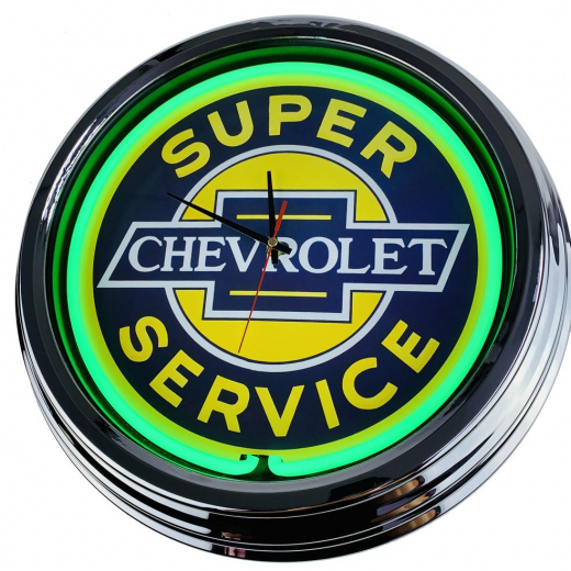 N-0236 Super Service Große Neon-Uhr 17" Zoll Retro Wanduhr