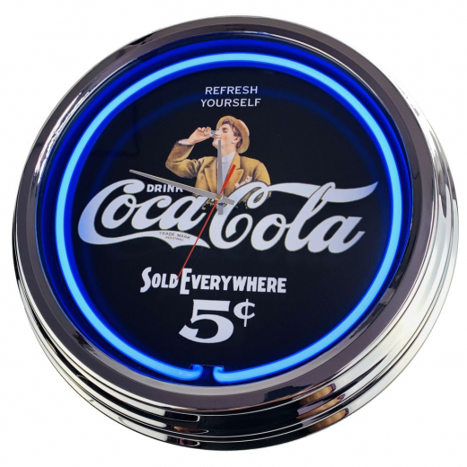 N-0229 Coke 5Cent Große Neon-Uhr 17" Zoll Retro Wanduhr