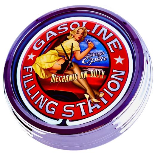 N-0892 Gasoline Filling Station Pin-Up 1 Große Neon-Uhr 17" Zoll Retro Wanduhr