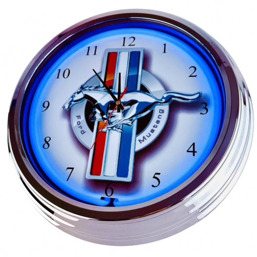 N-0891 Mustang Große Neon-Uhr 17" Zoll Retro Wanduhr