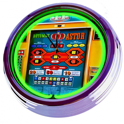 N-0888 Rotomat Astor Wulff 1974 Große Neon-Uhr 17" Zoll Retro Wanduhr