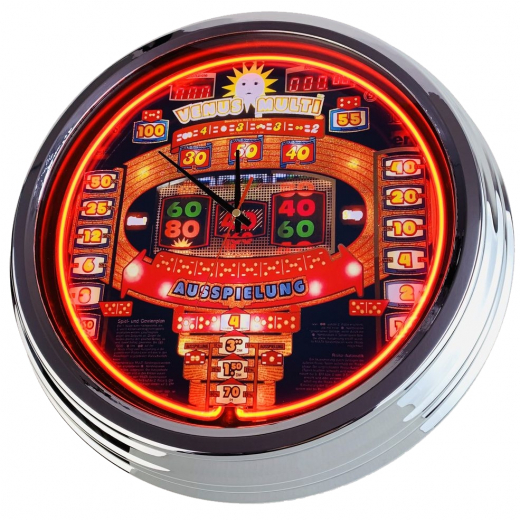 N-0802 Geldspielautomat Venus Multi 1986 Große Neon-Uhr 17" Zoll Retro Wanduhr