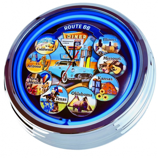 N-0887 Route 66 Diner Große Neon-Uhr 17" Zoll Retro Wanduhr