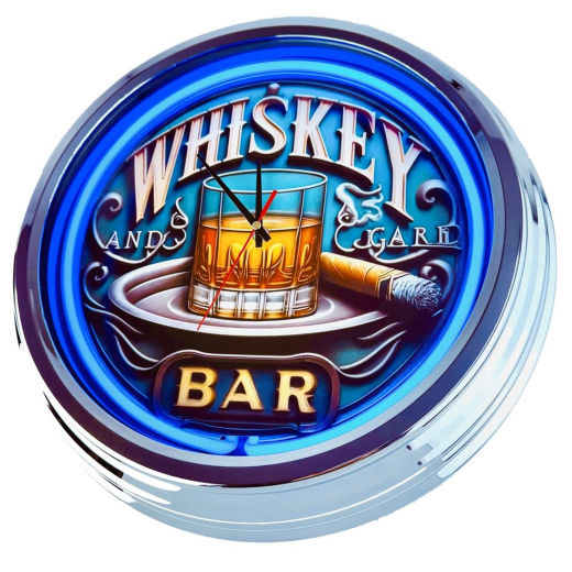 N-0883 Whiskey Bar Große Neon-Uhr 17" Zoll Retro Wanduhr