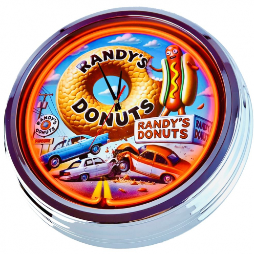 N-0876 Rand´s Donuts Große Neon-Uhr 17" Zoll Retro Wanduhr