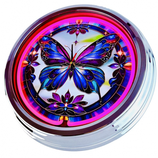 N-0879 Schmetterling Große Neon-Uhr 17" Zoll Retro Wanduhr
