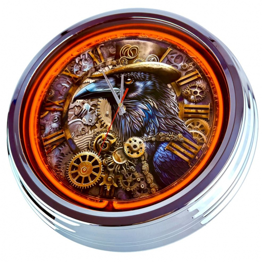 N-0875 Rabe Große Neon-Uhr 17" Zoll Retro Wanduhr