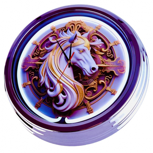 N-0871 Pferd 3, Große Neon-Uhr 17" Zoll Retro Wanduhr