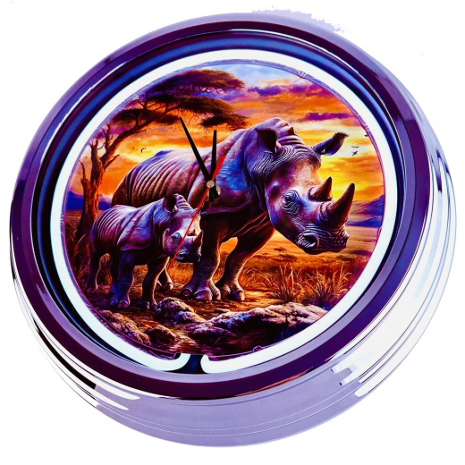 N-0861 Nashorn Große Neon-Uhr 17" Zoll Retro Wanduhr