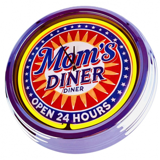 N-0860 Mom´s Diner Große Neon-Uhr 17" Zoll Retro Wanduhr
