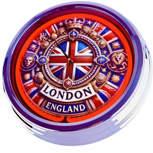 N-0856 London Große Neon-Uhr 17" Zoll Retro Wanduhr