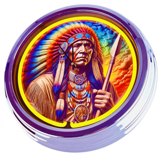 N-0846 Indianer Große Neon-Uhr 17" Zoll Retro Wanduhr