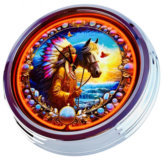 N-0845 Indianer mit Pferd Große Neon-Uhr 17" Zoll Retro Wanduhr