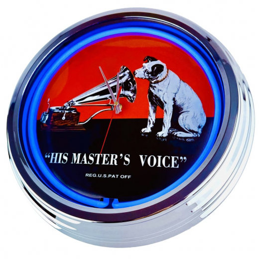 N-0842 His Master´s Voice Große Neon-Uhr 17" Zoll Retro Wanduhr