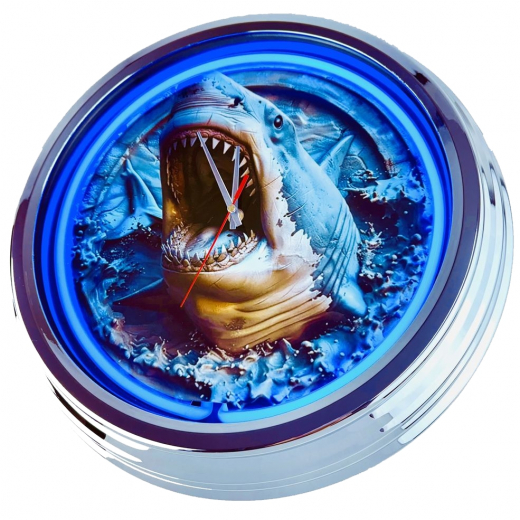 N-0840 Der Weiße Hai Große Neon-Uhr 17" Zoll Retro Wanduhr