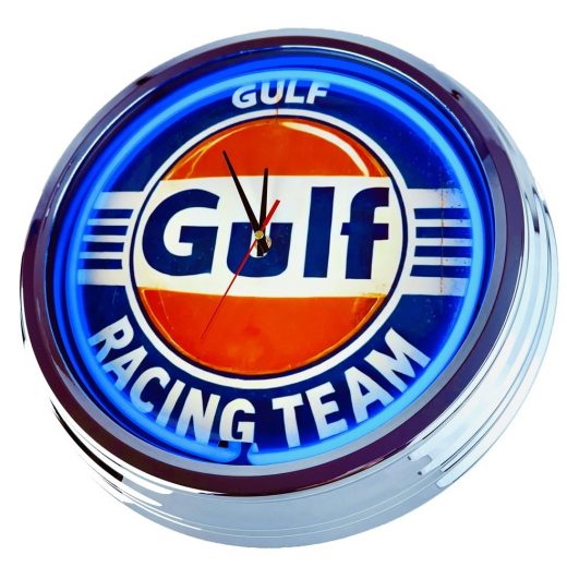 N-0839 Gulf Racing Team Große Neon-Uhr 17" Zoll Retro Wanduhr