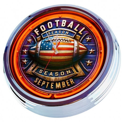 N-0837 Football Season September Große Neon-Uhr 17" Zoll Retro Wanduhr