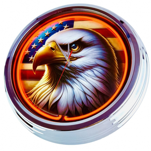 N-0836 USA Flagge Adler Große Neon-Uhr 17" Zoll Retro Wanduhr