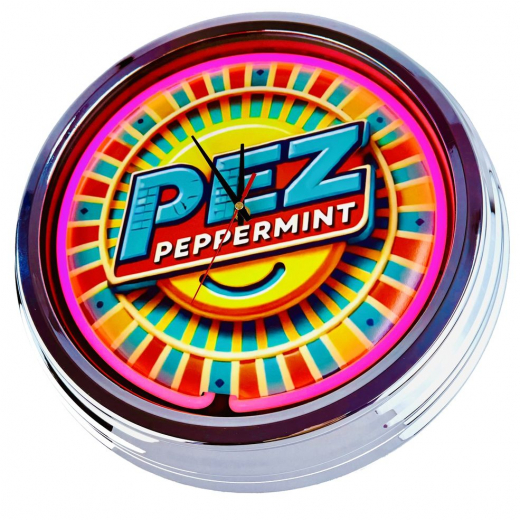 N-0866 Pfefferminz Bonbon-2, Große Neon-Uhr 17" Zoll Retro Wanduhr